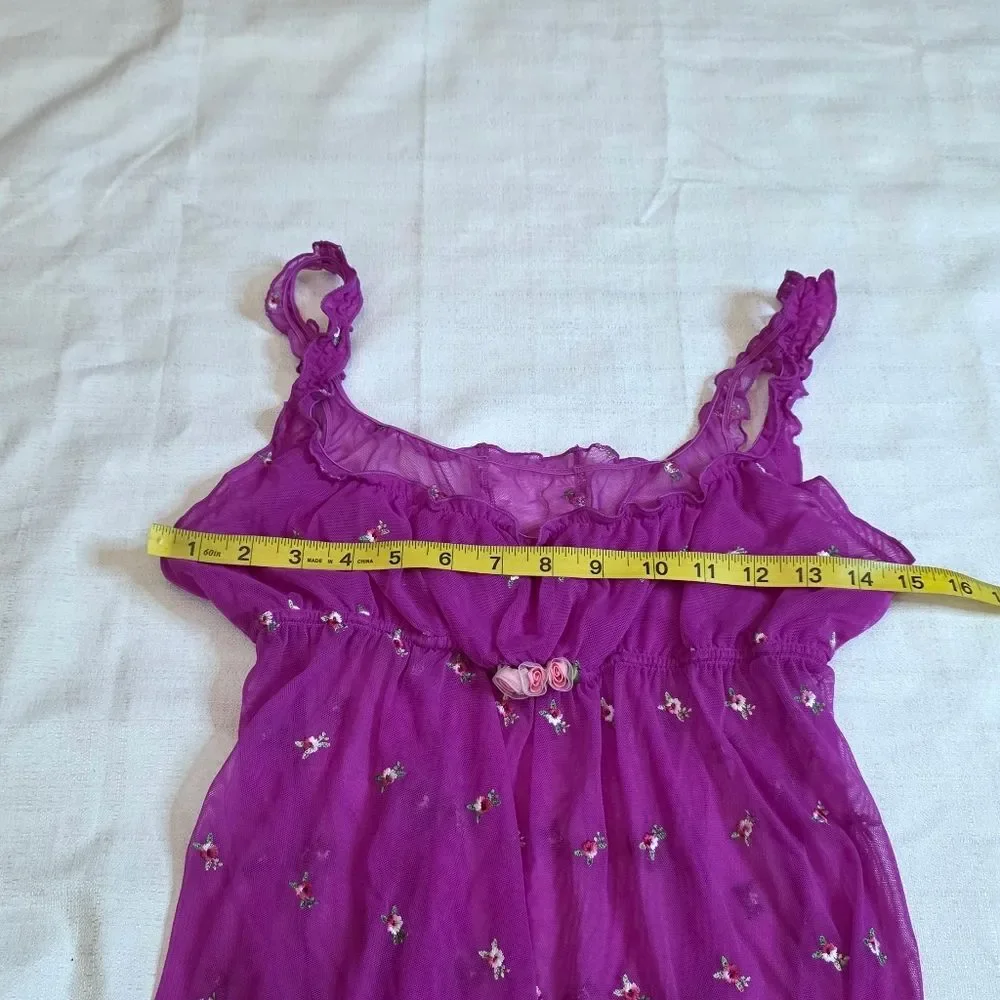 Victoria's Secret Sheer Fushia Purple Floral Lingerie Chemise Ruffle Size Medium